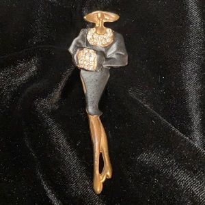 VTG Classy lady Ngold tone w/rhinestones & blk hat